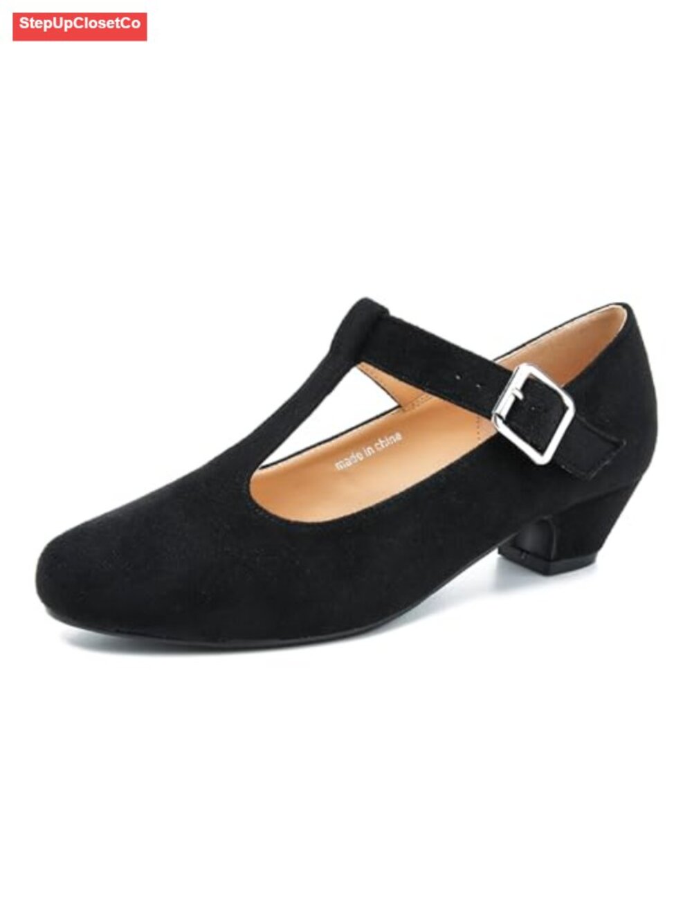 Women's T-Strap Mary Jane Pumps Low Block Heel Buckle Closure